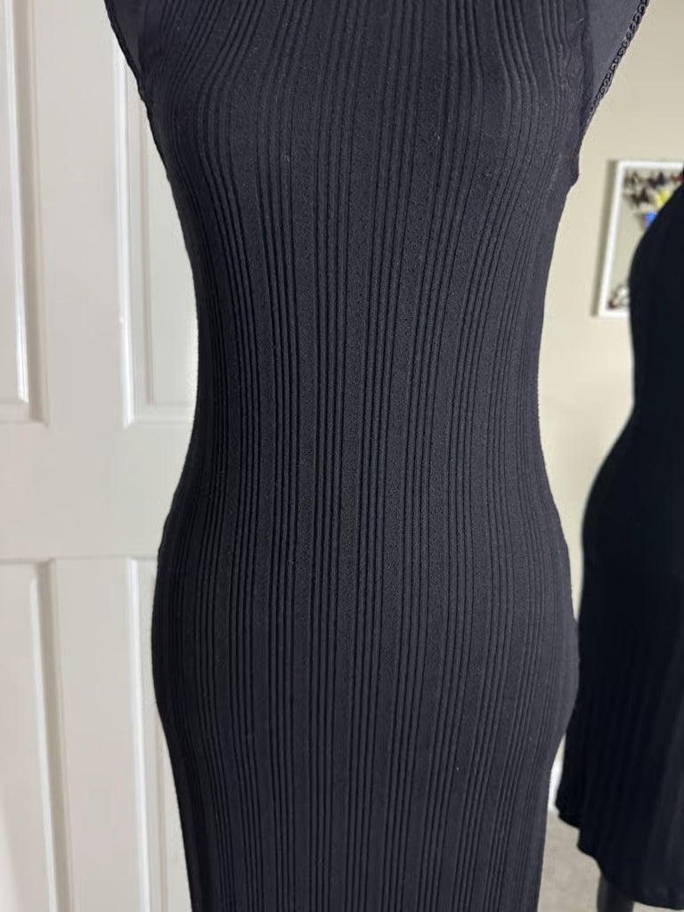 Black Sleeveless Turtleneck Midi Dress