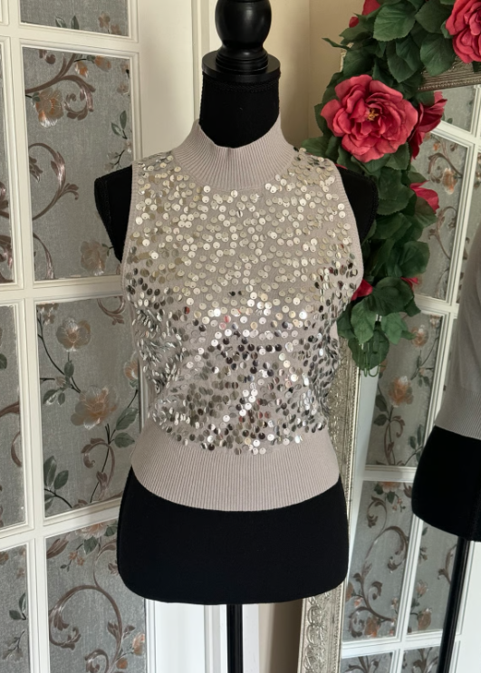 Celebrating You Chrome Silver Sequin Sweater Vest