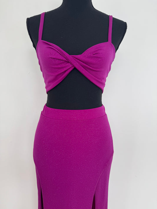 Under The Stars Glittering Fuchsia Skirt Set