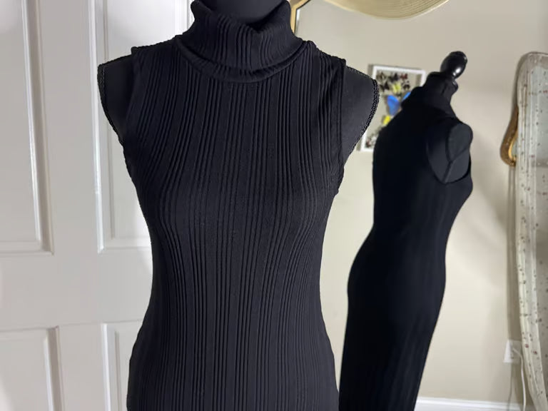 Black Sleeveless Turtleneck Midi Dress