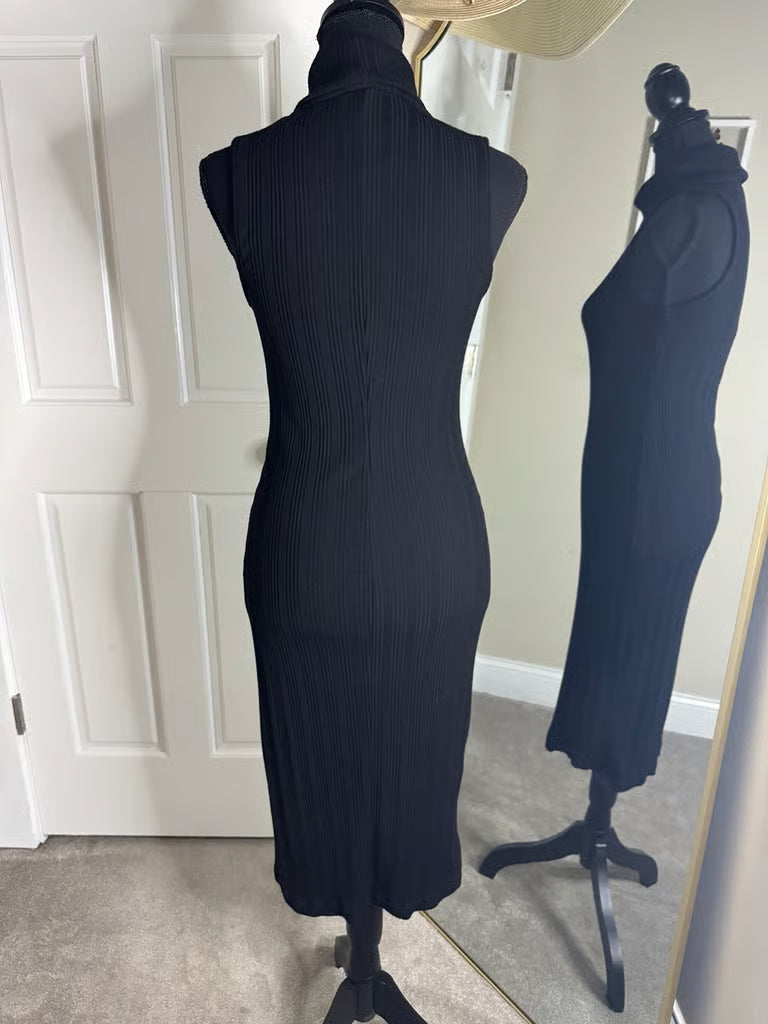 Black Sleeveless Turtleneck Midi Dress