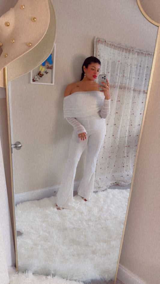 Bride To Be White Off-The-Shoulder Jumpsuit