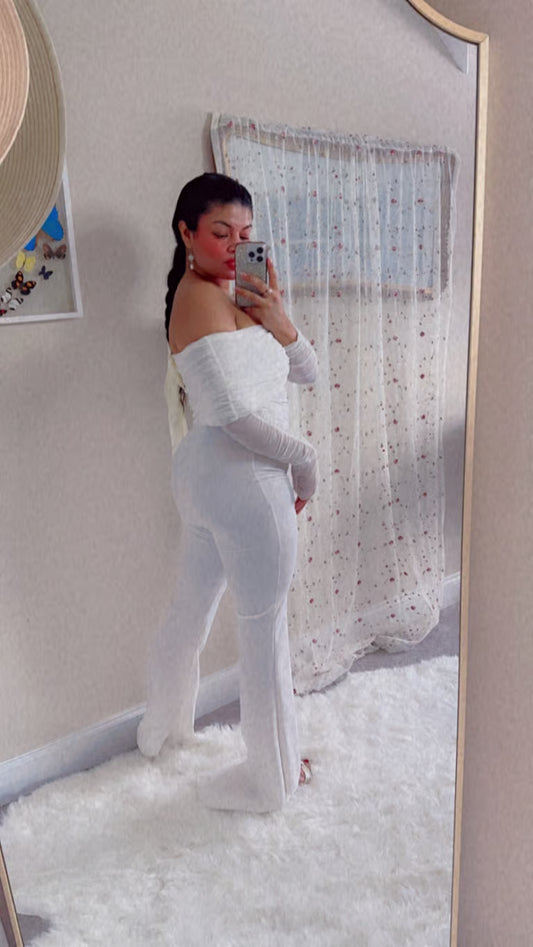 I Do White Off-The-Shoulder Jumpsuit