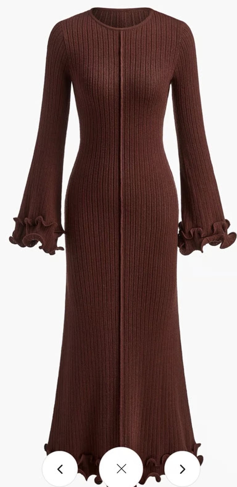 Brown Dress with Pipe Sleeves and Piped Hem (Size Medium)