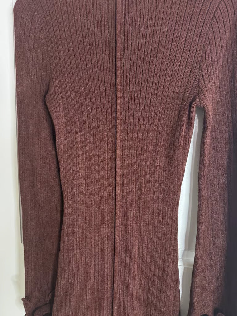 Brown Dress with Pipe Sleeves and Piped Hem (Size Medium)