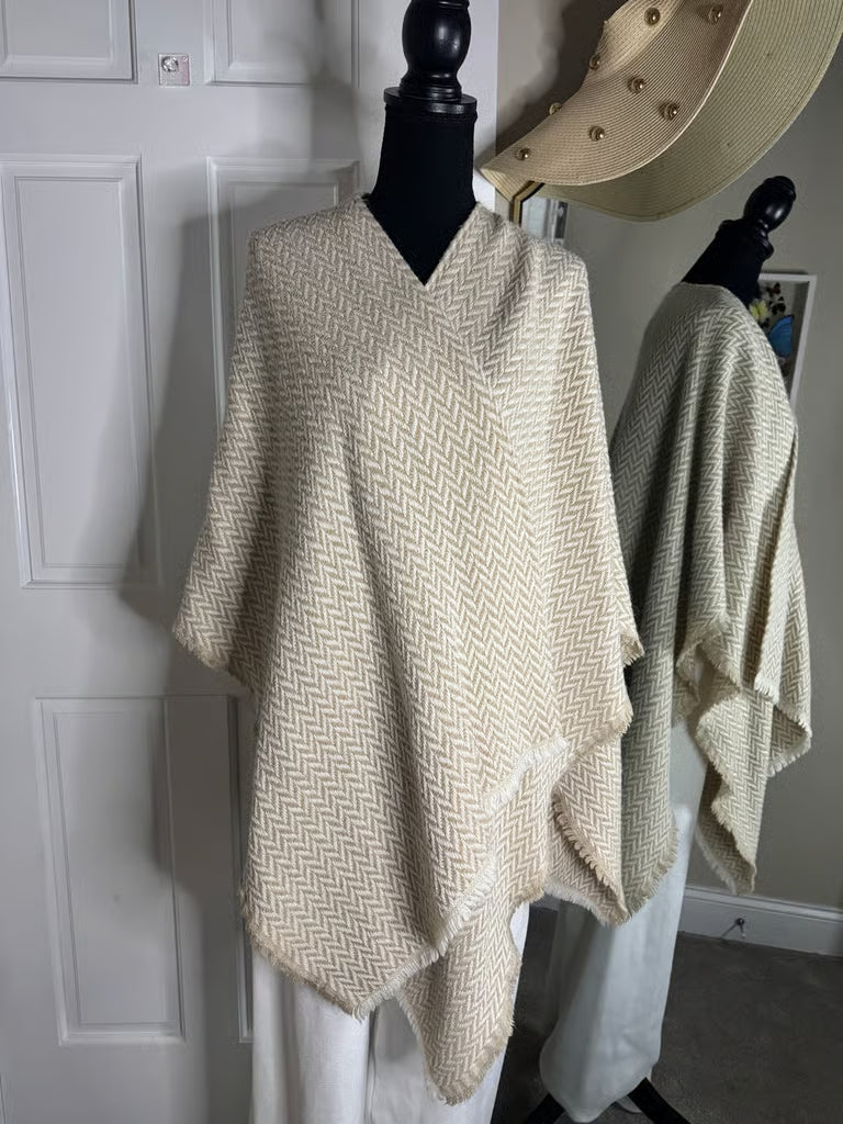 Cold Day in the Office Cream and Metallic Gold Poncho