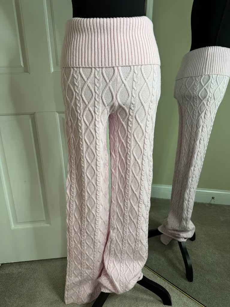 Iconic Sweater Knit Foldover Pant in Baby Pink (Size Medium)