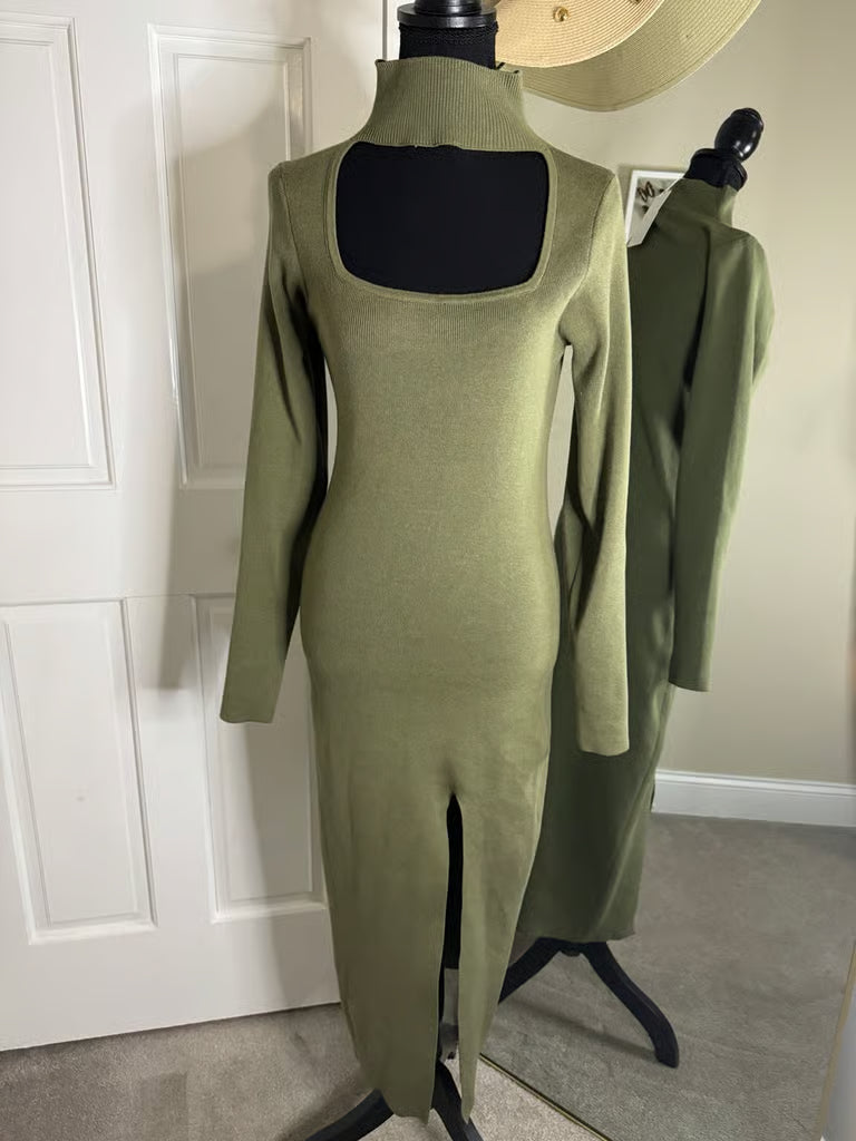 May I Help You Olive Green Dress