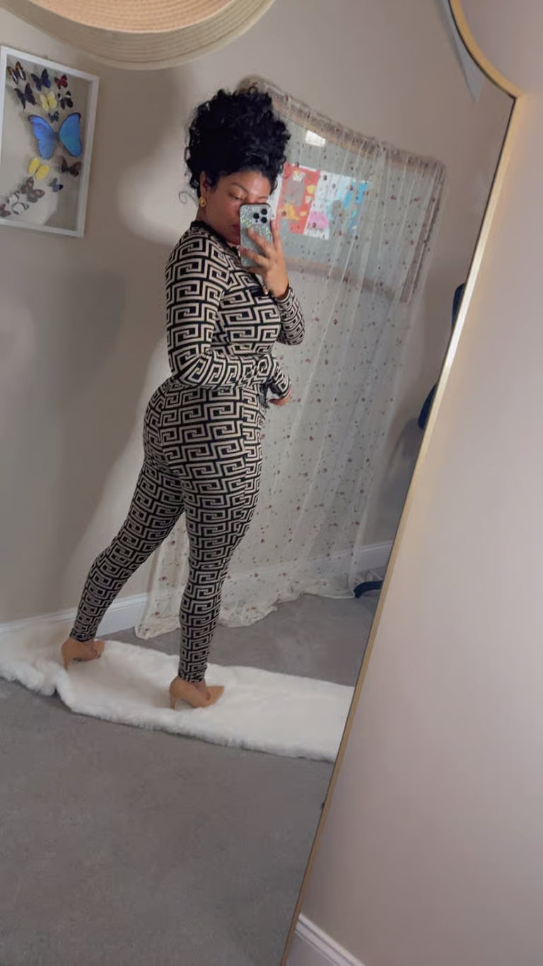 Old Money Black & Gold Long Sleeve Jumpsuit (Size Large)