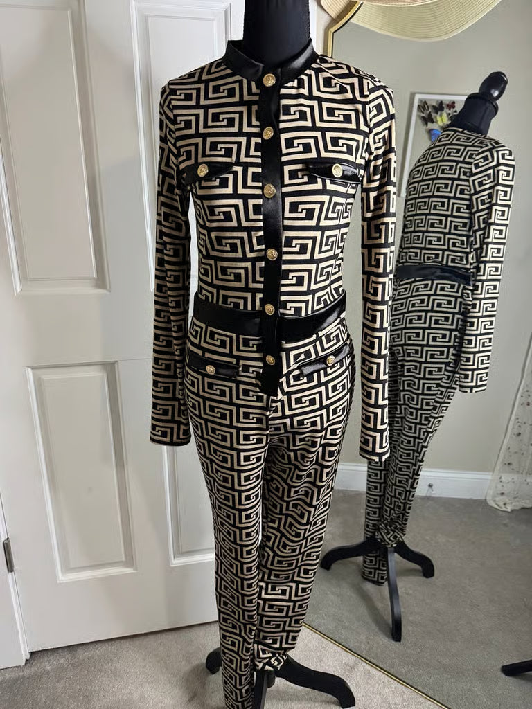 Old Money Black & Gold Long Sleeve Jumpsuit (Size Large)