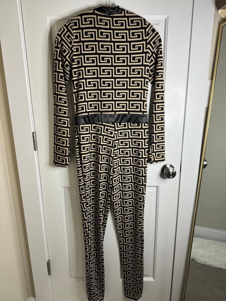 Old Money Black & Gold Long Sleeve Jumpsuit (Size Large)