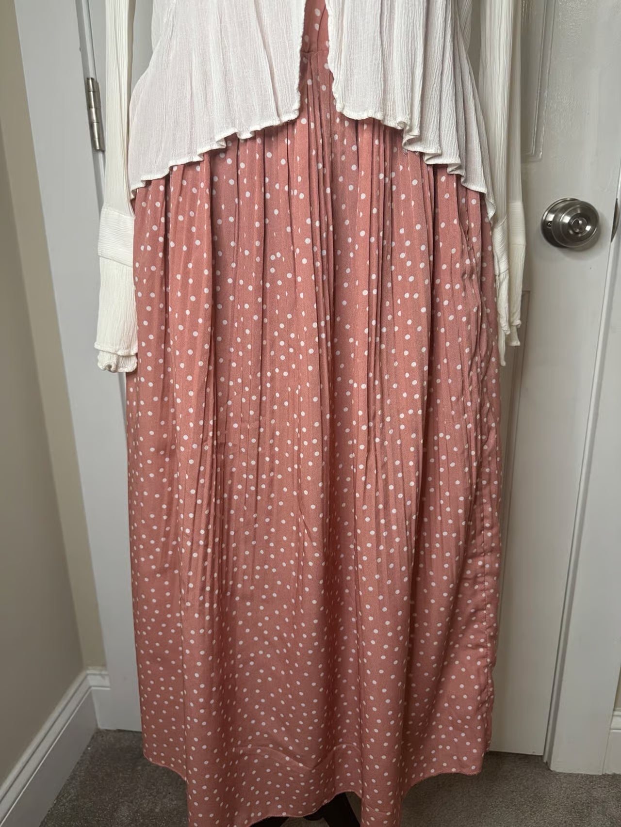 Pink Polka Dot Maxi Skirt (Size Medium)
