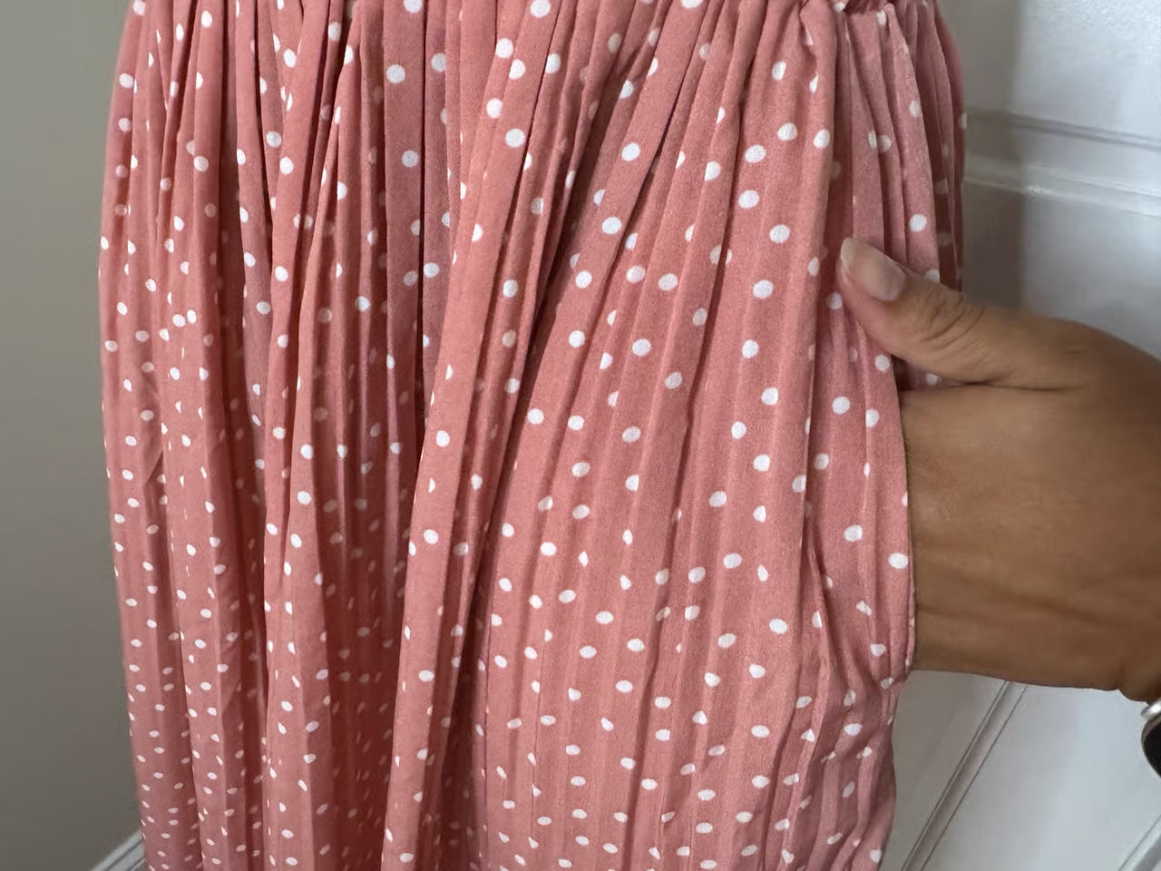 Pink Polka Dot Maxi Skirt (Size Medium)