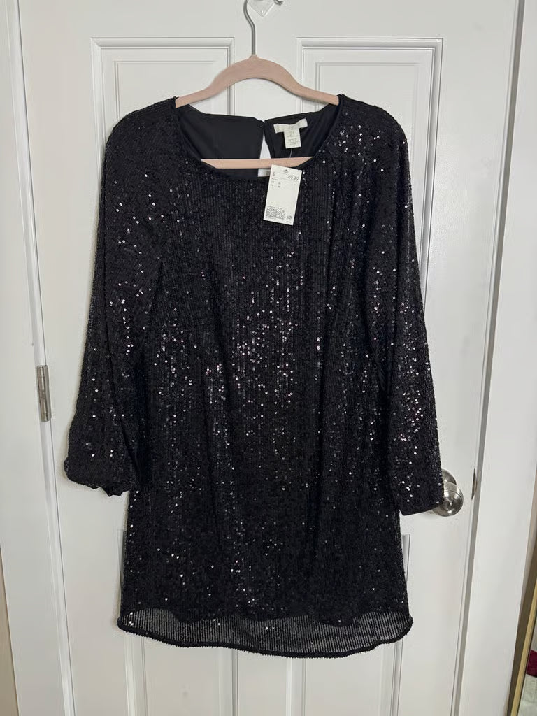 She's Shining Long Sleeve Sequin Dress in Black (Size Medium)