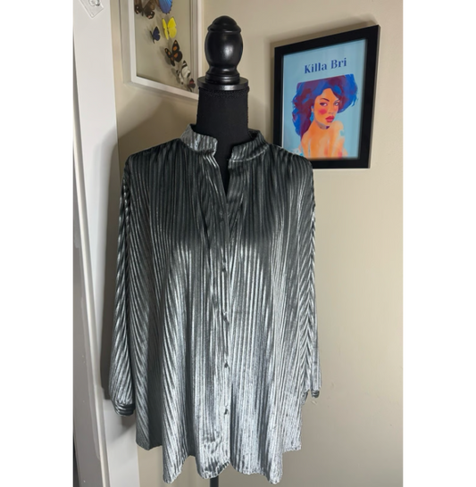 Walking in a Winter Wonderland Velvet Pleat Blouse