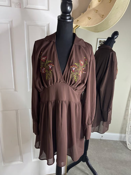Western Meet Up Brown Mini Dress (Size XL)