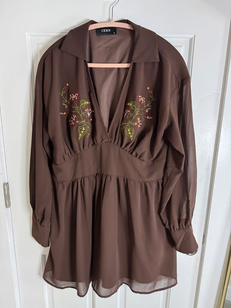 Western Meet Up Brown Mini Dress (Size XL)
